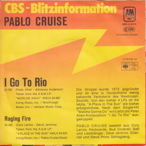 Pablo Cruise - I Go To Rio - Raging Fire * Used 7" Vinyl