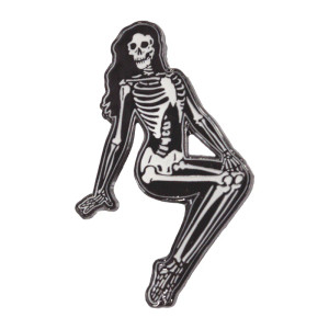 Skeleton Pin-up Girl Sitting Enamel Pin