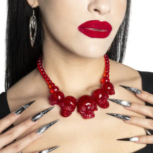 Skull Collection Necklace Red Glitter