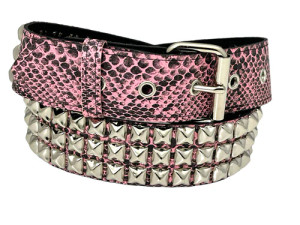 Pink Snake 3 Row Pyramid Studded Belt 