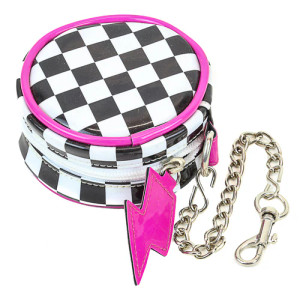 Black & Pink Checkered Round Purse With Pink Ray
