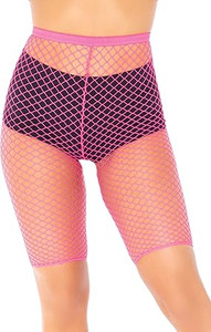 Troublemaker  Neon Pink Fishnet Biker Shorts