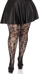 Plus Black Chantilly Floral Lace Tights
