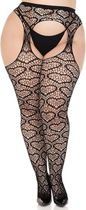 Amore Black  Plus Heart Net Suspender Pantyhose