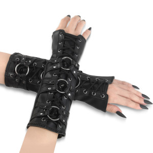  Black Faux Leather "O" Rings Arm Warmers
