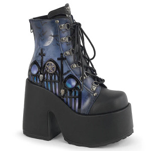 Black Moonlit Cathedrial Vegan Leather Lace-Up Platform Ankle Boots - Camel-203