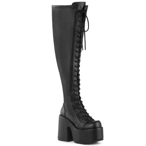 Black Vegan Platform Lace-Up Wide Calf high-High Boots - CAMEL-300