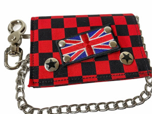 Red Checkered Wallet with UK Flag Patch & Chain