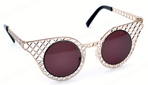 Gold Metal Frame Tronik Caged Round Cat-Eye Sunglasses