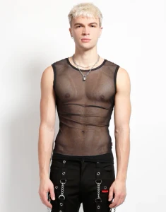 Unisex Muscle Tank Black Fishnet