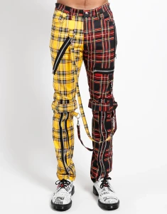 Unisex Split Leg Bondage Yellow & Black Plaid Pants