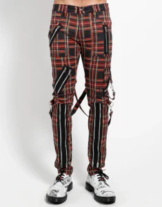 Classic Slim Leg Bondage Black Plaid Pants - Unisex