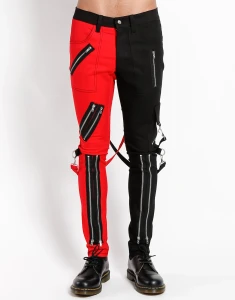 Unisex Black & Red Split Leg Bondage Pants 