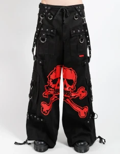 Mega Skull Red Wide Leg Convertible Pants - Unisex