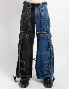 Unisex X-Strap Split Denim Wide Leg Convertible Pants