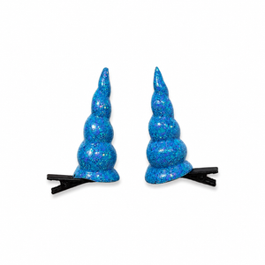 Pair Blue Unicorn Horns Hair clips