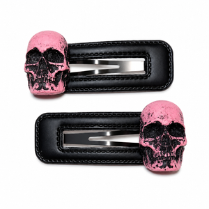 Pair Pink 3D Skull Vinyl Snap Hair clips