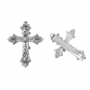 Pair Silver Gothic Cross Hair clips