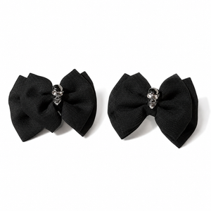Pair Metallic Skull Bow Hair Clips 
