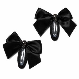 Pair Skull & Bow Snap Hair Clips