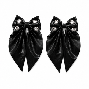 Mini Black Vynil Grommet Bow Hair Clips Set