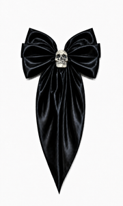 Black Satin Maxi Bow w/ White Skull Hair Clip