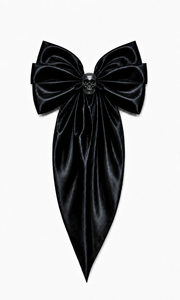 Black Satin Maxi Bow w/ Black Skull Hair Clip