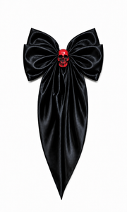 Black Satin Maxi Bow w/ Red Skull Hair Clip