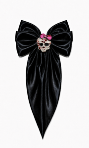 Black Satin Maxi Bow w/ Monster High Skull Hair Clip