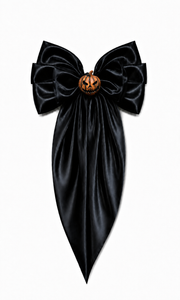 Black Satin Maxi Bow w/ Pumpkin Hair Clip