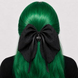 Black Polka Dots Bow w/ Hanging Spider Hair Clip