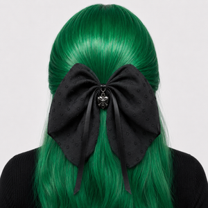 Black Polka Dots Bow w/ Hanging Skull Hair Clip