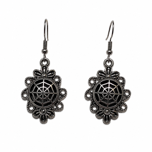 Metallic Spiderweb Cameo Earrings