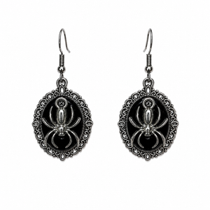 Black Spider Cameo Earrings 