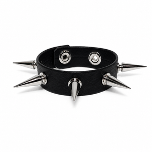 Black Faux Leather Wrist Band w/ Long Spikes