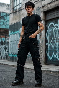 Black Cargo Bondage Canino Pants