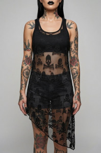 Piki Mesh Crossbones Black Blouse * One Size *