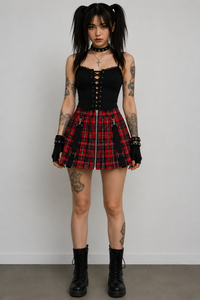 R-Punk Red & Blue Plaid Bondage Skirt