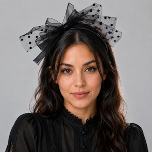 Black Polka Dot Tulle Bow Headband
