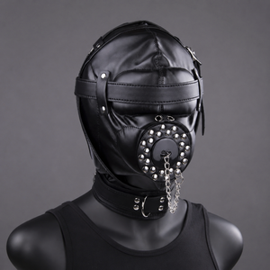 Black Bondage Hood Mask w/ Gag & Buckle Straps