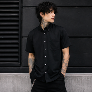 Black Plain Button Work Shirt