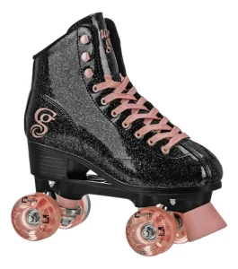 Candi Girl Sabina Colorful Glitter Women's Quad Roller Skates - Black w/ Rose