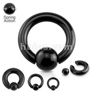 Black IP Spring Action Easy Pop Out Captive Bead Ring