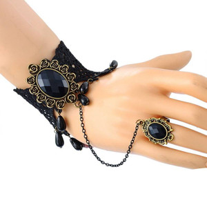 Lace Black Gem Ring & Bracelet with Big Gem