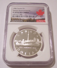 Canada 1984 Silver Dollar Toronto Sesquicentennial Proof PF69 UC NGC Maple Leaf Label