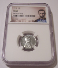 1943 Lincoln Wheat Steel Cent MS65 NGC Portrait Label