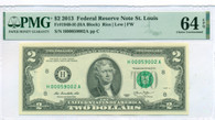 2013 FRB St Louis $2 Note Ch Unc 64 EPQ PMG