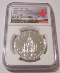 Canada 1976 Silver Dollar Library of Parliament SP69 NGC Maple Leaf Label