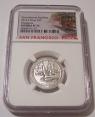 2018 S Silver Voyageurs NP Quarter Reverse Proof PF70 NGC Trolley Label