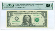 2001 FRB Philadelphia 1 Dollar Star / Replacement Note Gem Unc 65 EPQ PMG